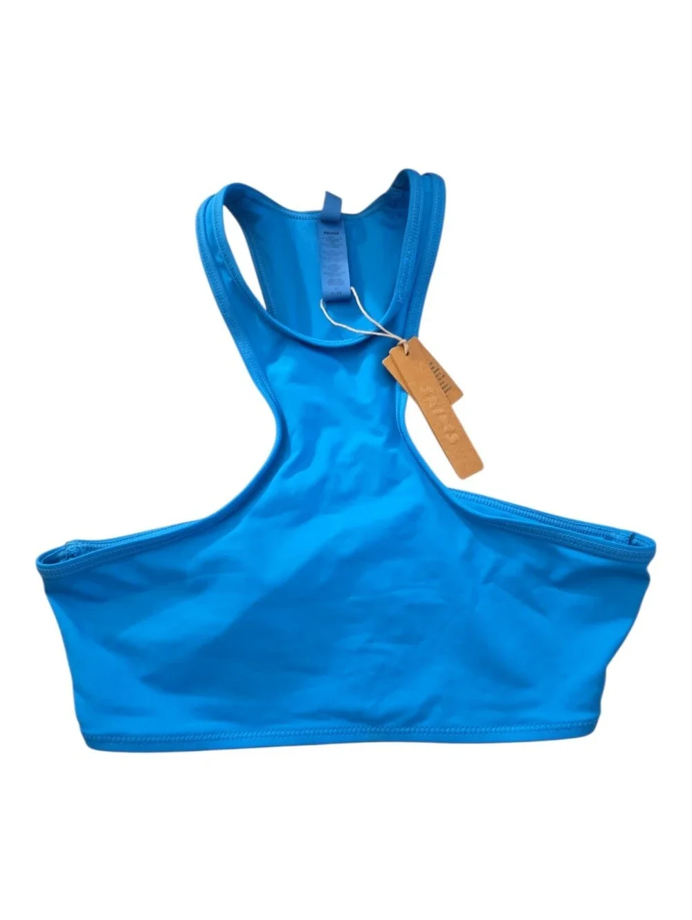 NWT SKIMS Recycled Swim High Neck Racerback Bikini Top Turquoise Blue Small